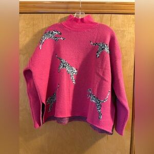 SHEIN Hot Pink Tiger Turtleneck Sweater